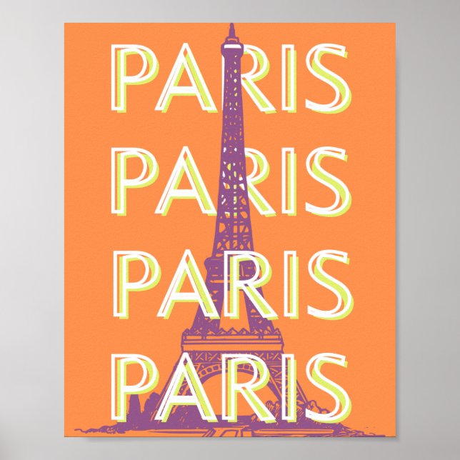 Affiche Paris, Art du voyage, Art du voyage rétro, Orange (Devant)