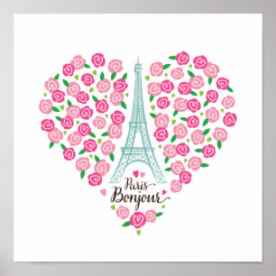 Affiche Paris Bonjour   Coeur floral