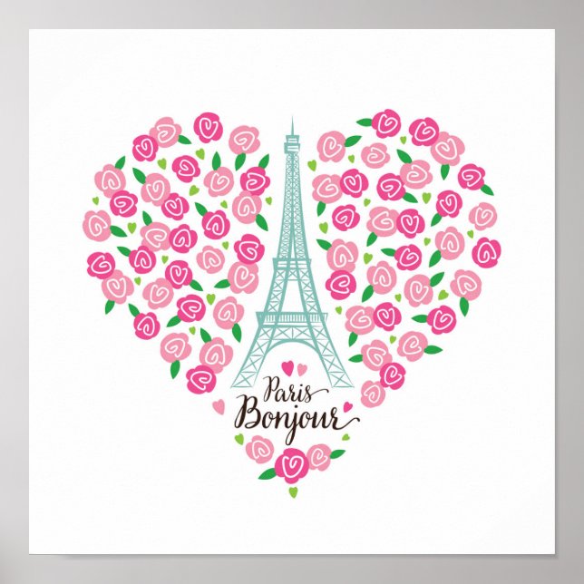 Affiche Paris Bonjour | Coeur floral (Devant)
