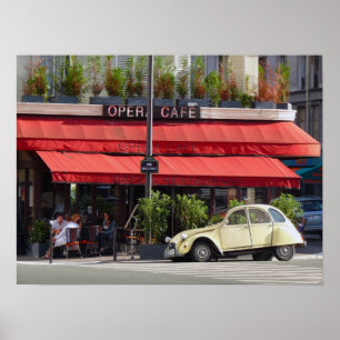 Affiche Paris Café et vieille voiture de Citroën