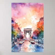Paris Champ Elysées Aquarelle Mur Art Imprimer