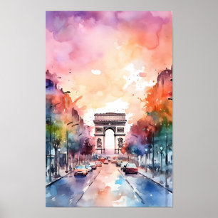 Affiche Paris Champ Elysées Aquarelle Mur Art Imprimer