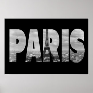 Affiche Paris et tour Eiffel vintage noir et blanc