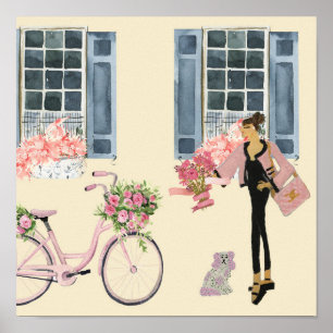 Affiche Paris Fille Designer Sac Porte Chien Chien Chien C