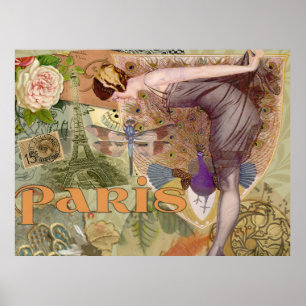 Affiche Paris Flapper Vintage Dame Paon
