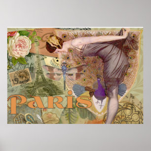 Affiche Paris Flapper Vintage Lady Peacock
