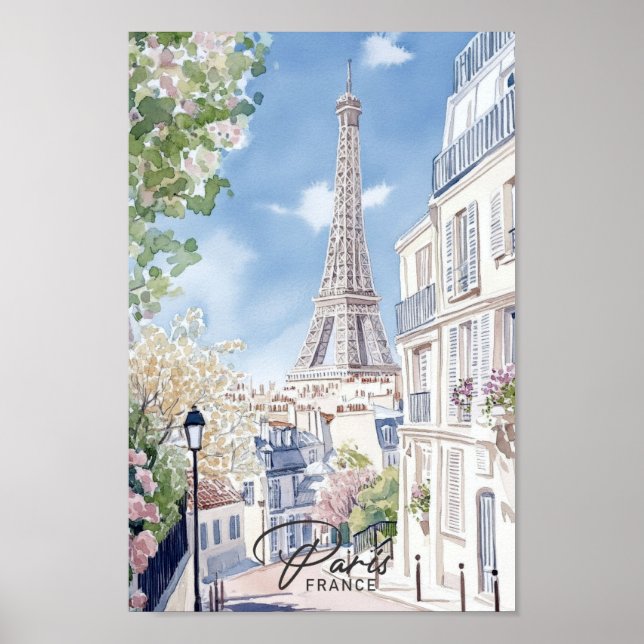 Affiche Paris France Aquarelle Peinture Voyage (Devant)