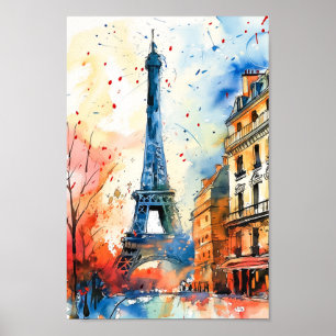 Affiche Paris France Aquarelle Peinture Voyage
