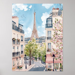 Affiche Paris France Aquarelle Peinture Voyage