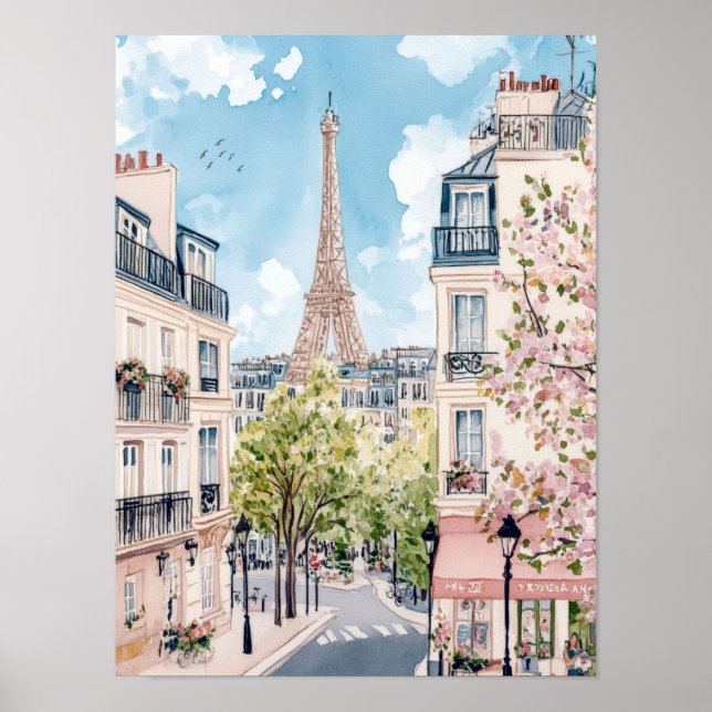 Affiche Paris France Aquarelle Peinture Voyage (Devant)