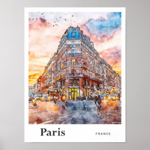 Affiche Paris France Aquarelle Sketch Dessin À La Main