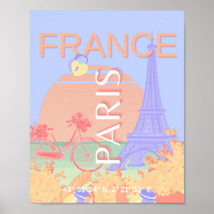 Affiche Paris, France, Art du voyage, Preppy, Pastel, Bleu