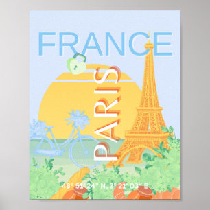 Affiche Paris, France, Art du voyage, Preppy, Pastel, Bleu
