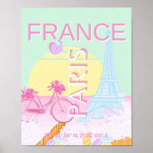 Affiche Paris, France, Art du voyage, Preppy, Pastel, Vert
