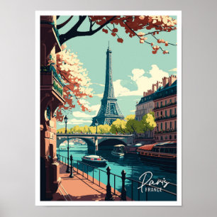 Affiche Paris France Art vintage Voyage Illustration