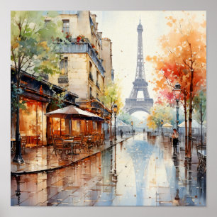 Affiche Paris France Bohème peinture aquarelle