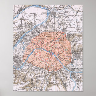 Affiche Paris, France, carte antique 1895