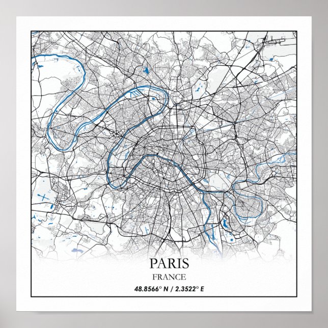 Affiche Paris-France-City Plan Voyage simple (Devant)