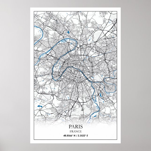 Affiche Paris-France-City Plan Voyage simple (Devant)