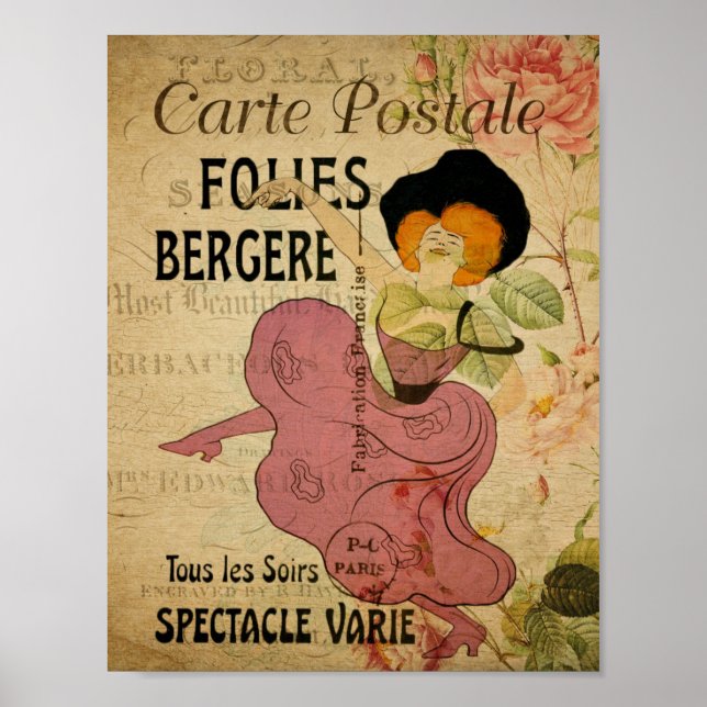 Affiche Paris France Danseur Vintage Can-Can (Devant)