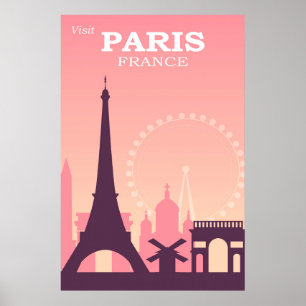 Affiche Paris France Pink Vintage Travel