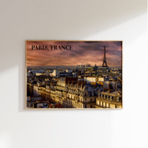 Affiche Paris France Toit Terrasse Tour Eiffel Ciel Rose