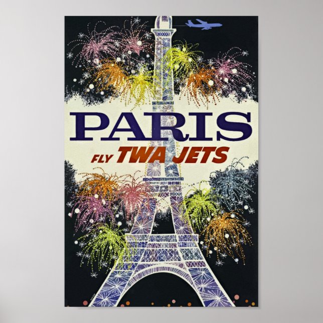 Affiche Paris, France Tour Eiffel, Ligne aérienne, Vintage (Devant)
