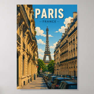 Affiche Paris France Tour Eiffel Vue de la Rue