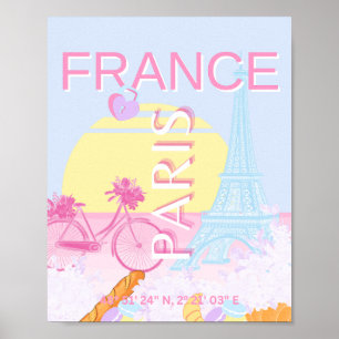 Affiche Paris, France, Travel Art, Preppy, Bleu