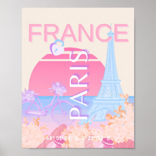 Affiche Paris, France, Travel Art, Preppy, Pastel