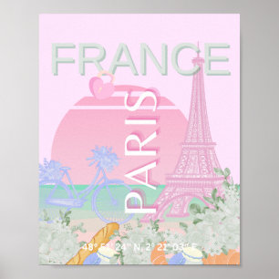Affiche Paris, France, Travel Art, Preppy, Pastel, Rose