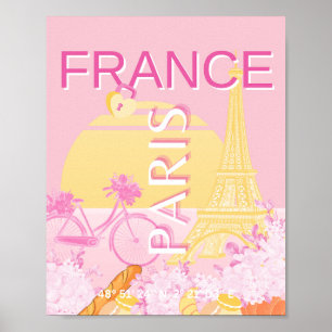 Affiche Paris, France, Travel Art, Preppy, Rose