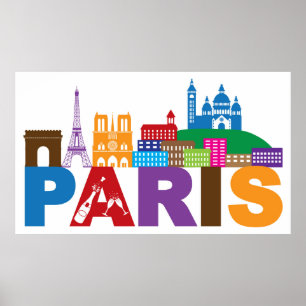 Affiche Paris, France Typographie colorée