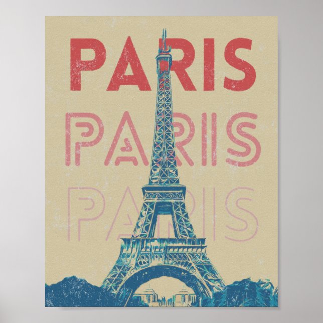 Affiche Paris France typographie et tour Eiffel (Devant)