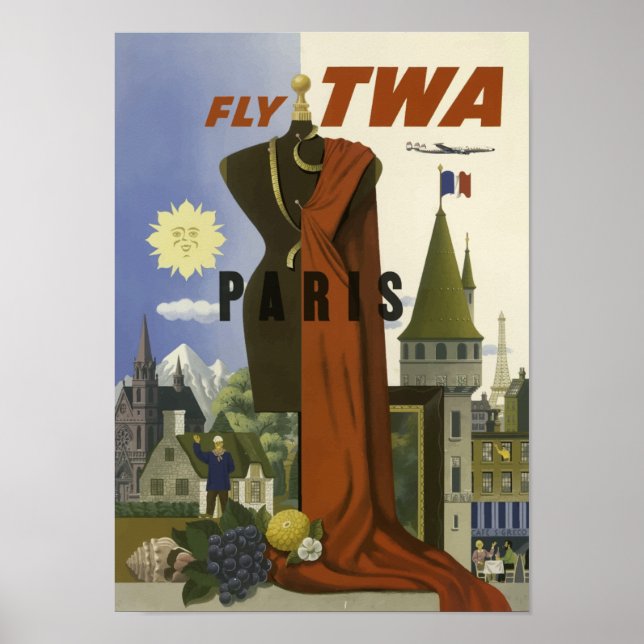 Affiche Paris France Vintage voyage aérien (Devant)