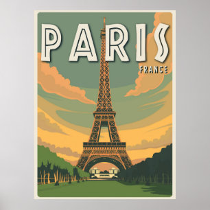 Affiche Paris France Vintage voyage Tour Eiffel