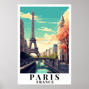 Affiche Paris France Voyage Vintage Art de la Tour Eiffel