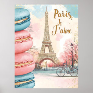 Affiche Paris, Je T'aime - Tour Eiffel avec Macarons