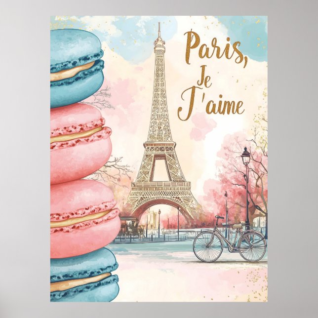 Affiche Paris, Je T'aime - Tour Eiffel avec Macarons (Devant)