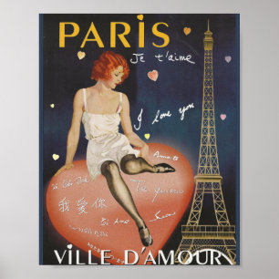 Affiche Paris je t'aime, vieille affiche.