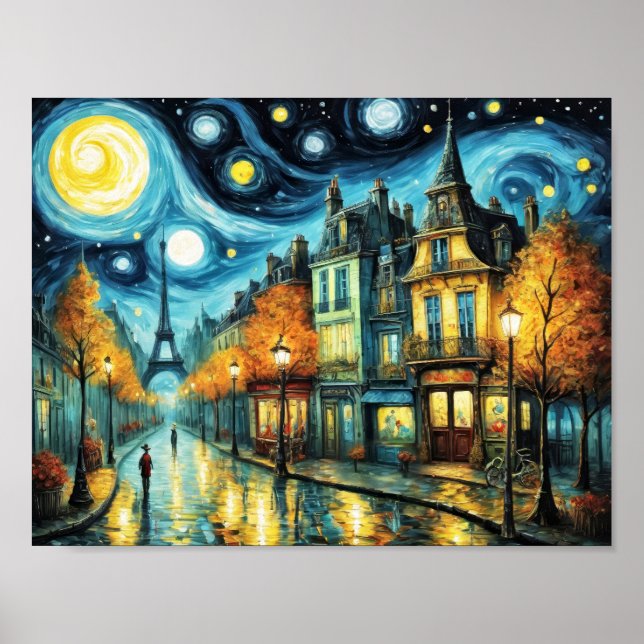Affiche Paris la nuit dans le style de Van Gogh (Devant)