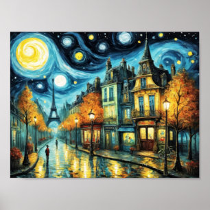 Affiche Paris la nuit dans le style Van Gogh
