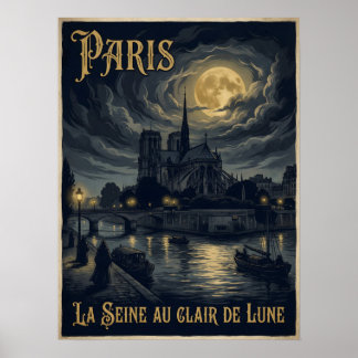 Affiche Paris La Seine Au Clair De Lune Voyage Gothique