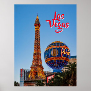 Affiche Paris Las Vegas à la nuit Carte postale