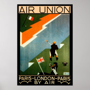 Affiche Paris - Londres - Paris par avion