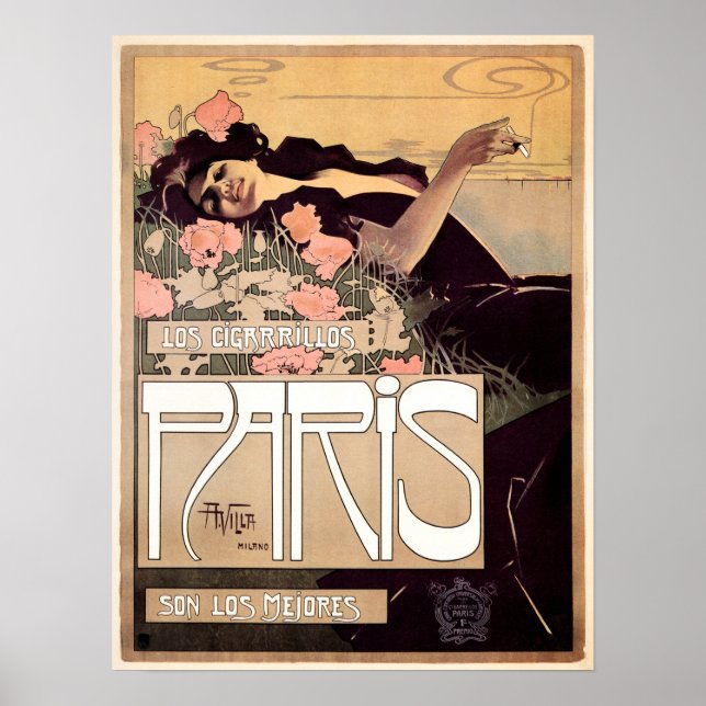 Affiche PARIS Los Cigarillos 1901 par Artiste Alearning Vi (Devant)