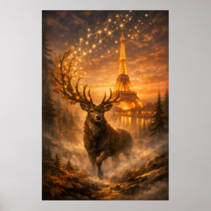 Affiche Paris Magique Cerf Tour Eiffel Automne