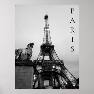 Affiche Paris Romantique Éclairé Tour Eiffel Noir Blanc