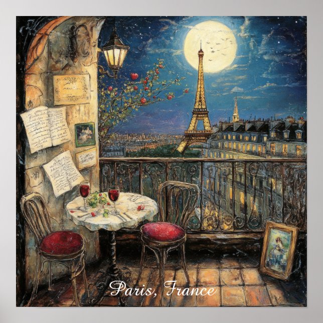 Affiche Paris romantique France Illustration de la Tour Ei (Devant)