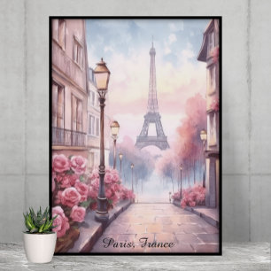 Affiche Paris romantique France – Tour Eiffel Floral